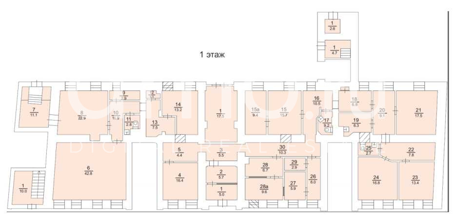 Планировка офиса 532.1 м², Жилое здание «г Москва, Тихвинский пер., 7, стр. 1»